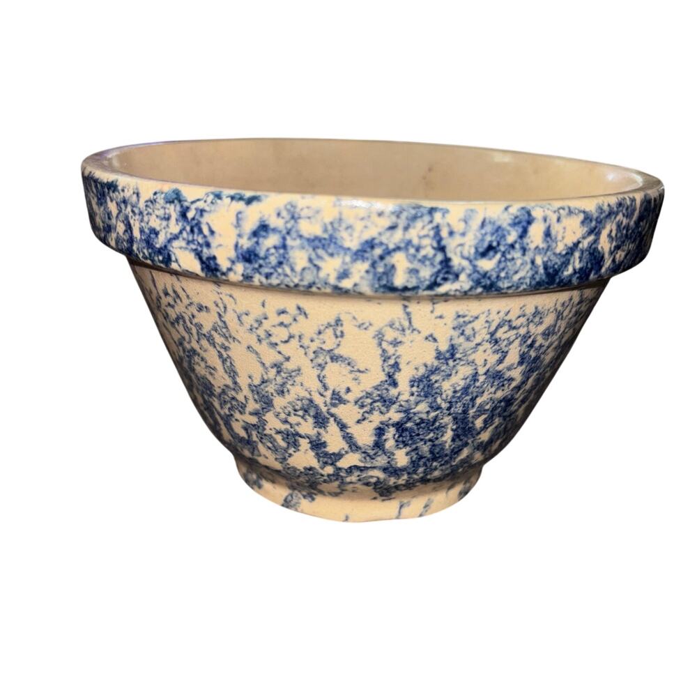 Vintage Mixing Bowl RRP Robinson Ransbottom Pottery Ohio Spongeware Blue 4” x 6”